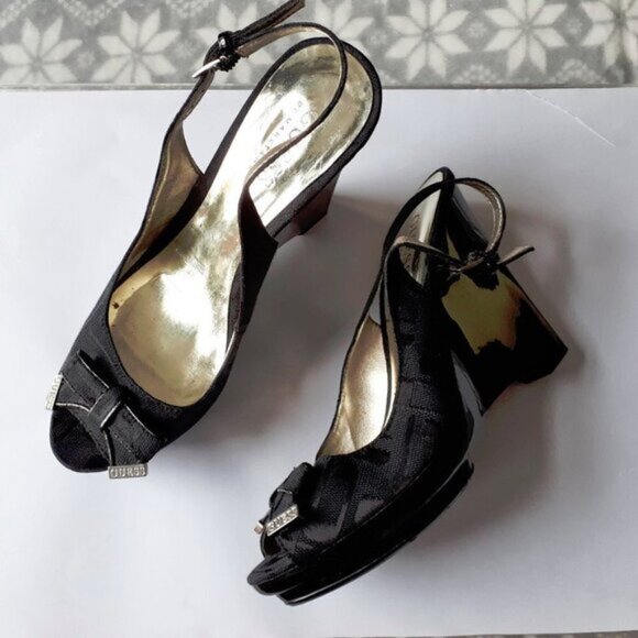 Guess black fabric open back wedge sandal shoe 6 - Picture 10 of 14
